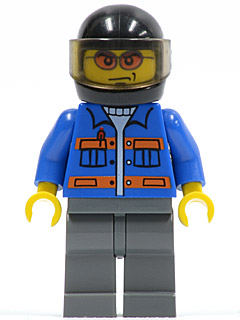 Blue Jacket with Pockets and Orange Stripes, Dark Bluish Gray Legs, Black Helmet, Orange Sunglasses (cty0151)
