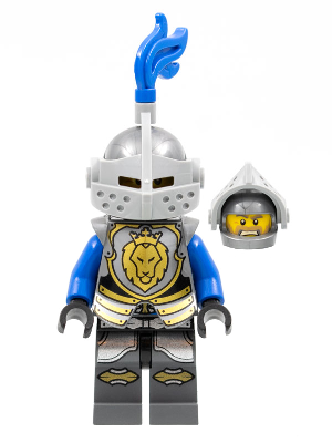 Castle - King's Knight Armor with Lion Head with Crown, Helmet with Pointed Visor, Blue Plume, Angry Face (cas532)