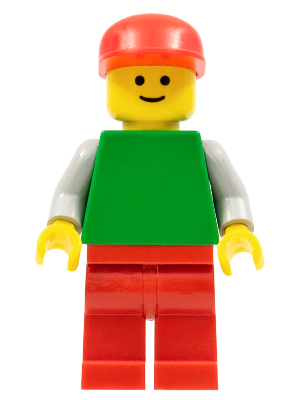 Plain Green Torso with Light Gray Arms, Red Legs, Red Cap (pln129)
