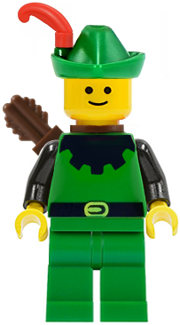Forestman - Black, Green Hat, Red Feather, Quiver (cas321)