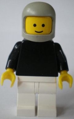 Plain Black Torso with Black Arms, White Legs, Light Gray Classic Helmet (pln152)
