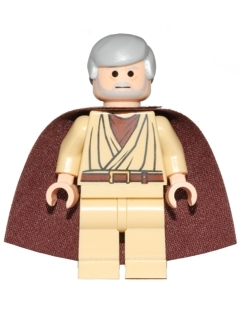 Obi-Wan Kenobi - Old, Light Bluish Gray Hair and Beard, Black Eyes, Starched Fabric Cape (sw0637)