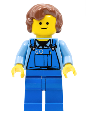 Overalls with Tools in Pocket Blue, Reddish Brown Hair Female Short Curled Ends (twn072)
