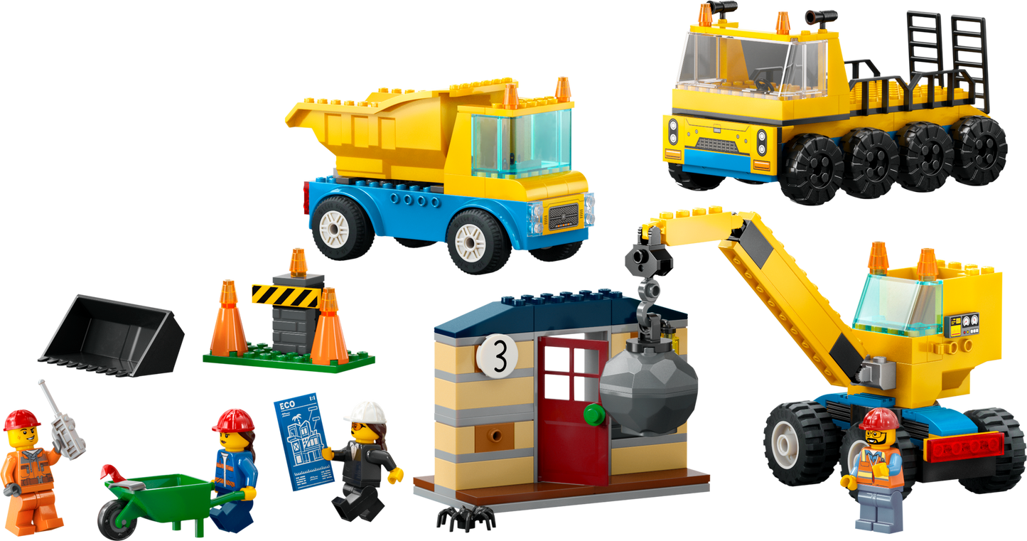 60391 Construction Trucks and Wrecking Ball Crane