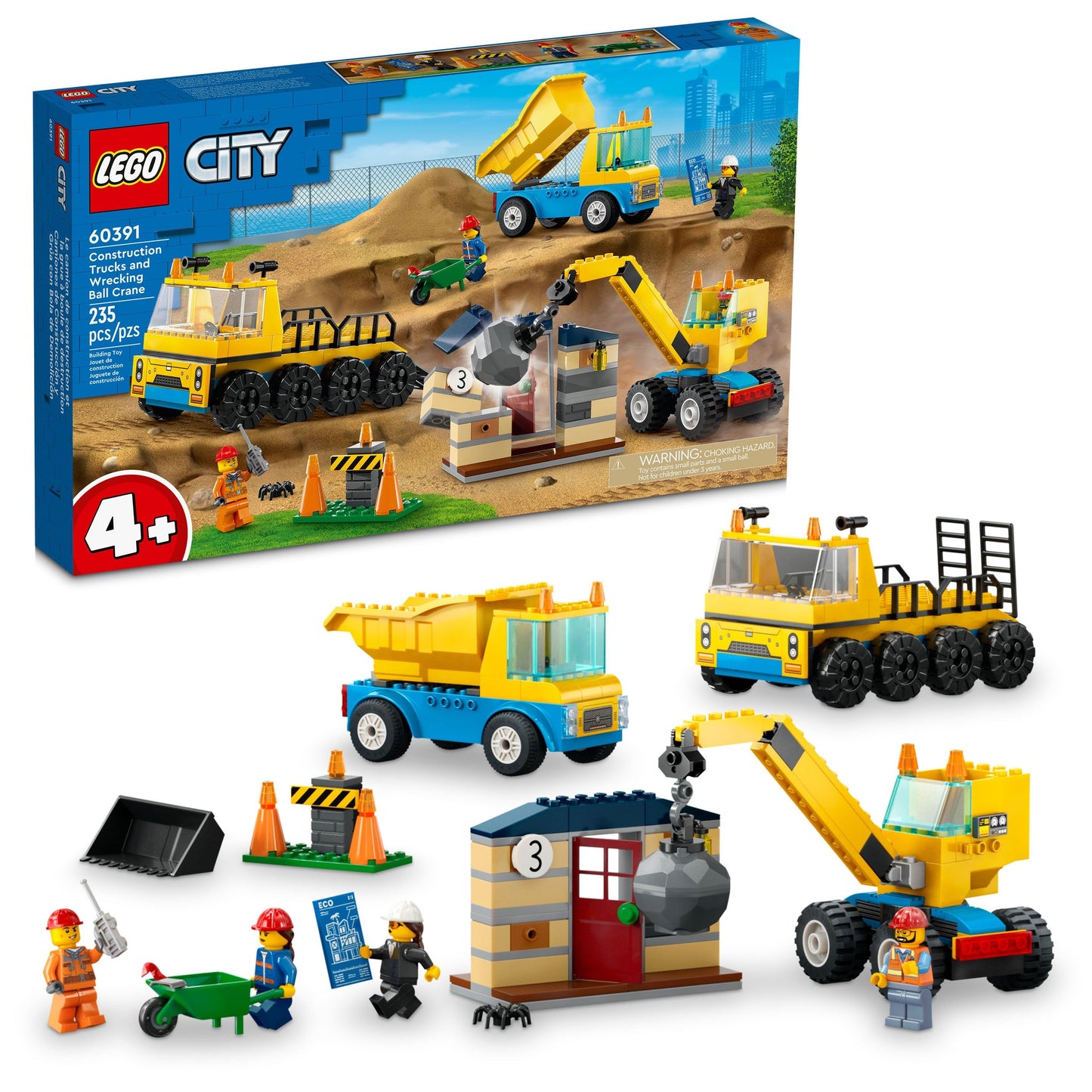 60391 Construction Trucks and Wrecking Ball Crane