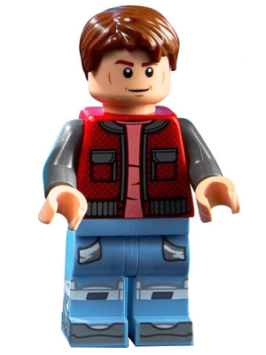 Marty McFly - Red Jacket with Pockets, Dark Bluish Gray Arms (btf001)