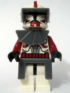 Clone Trooper Commander Fox, Coruscant Guard (Phase 1) - Dark Bluish Gray Visor, Pauldron, and Kama, Large Eyes, with Solid Light Bluish Gray Semicircle above Belt (sw0202a)